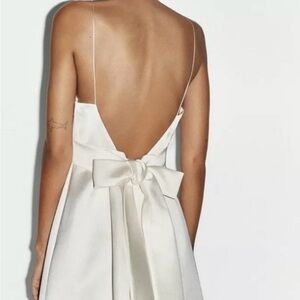 Zara Ivory Backless Dress with Bow Detail
